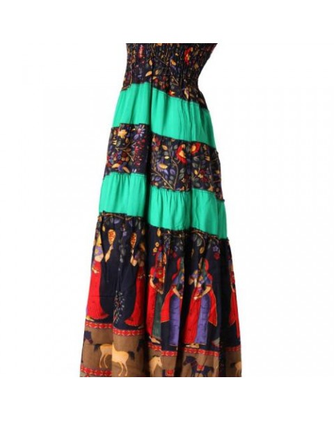 Colorful Vintage Floral Patchwork Maxi Swing Skirt