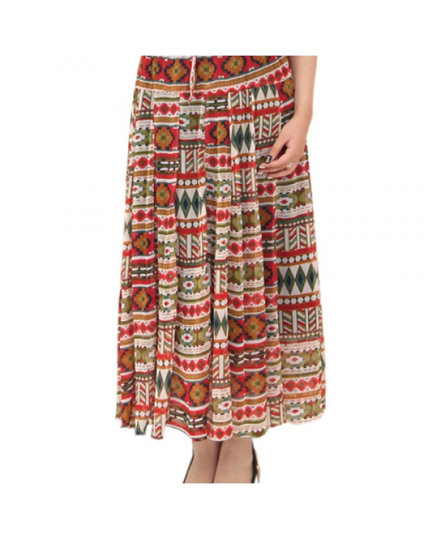 Bohemian Printed High Waist Pleated Chiffon Skirt