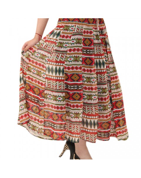 Bohemian Printed High Waist Pleated Chiffon Skirt