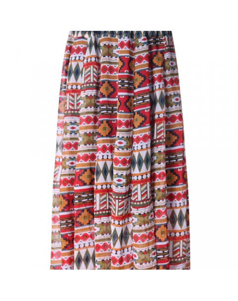 Bohemian Printed High Waist Pleated Chiffon Skirt