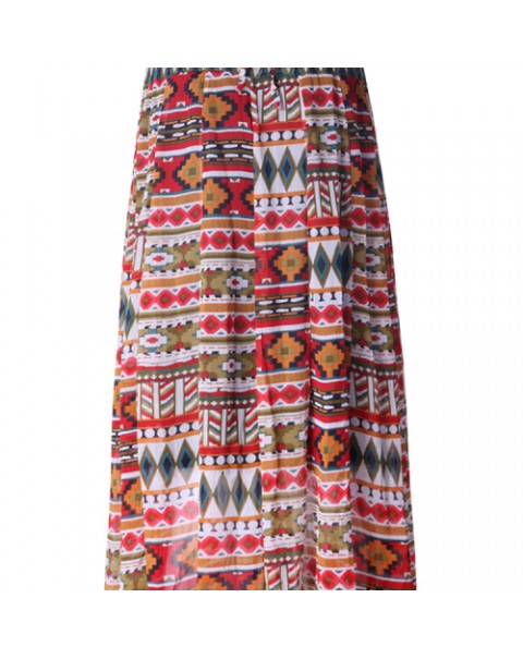 Bohemian Printed High Waist Pleated Chiffon Skirt