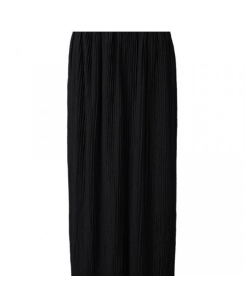 Black/Gray Pure Color High Waist Pleated Maxi Skirt