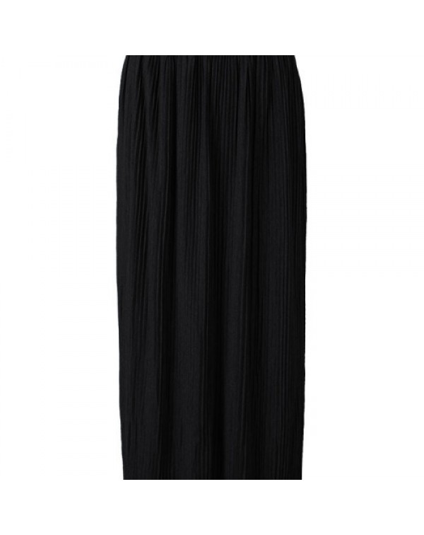 Black/Gray Pure Color High Waist Pleated Maxi Skirt