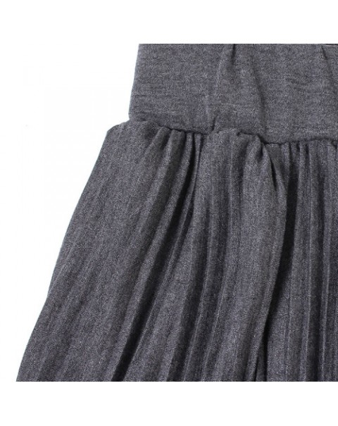 Black/Gray Pure Color High Waist Pleated Maxi Skirt