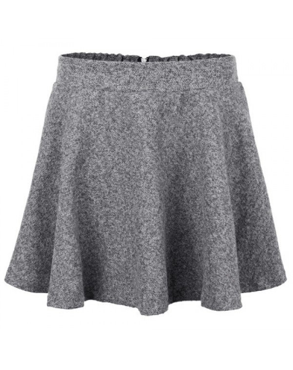 Simple Warm Solid Color A-Line Pleated Woolen Skirt