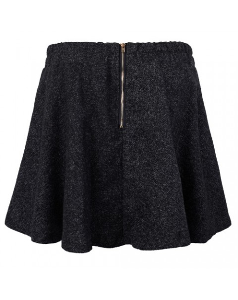 Simple Warm Solid Color A-Line Pleated Woolen Skirt