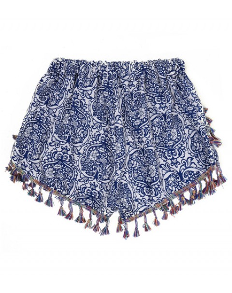 Bohemian Beach Floral Printed Tassel High Waist Shorts 