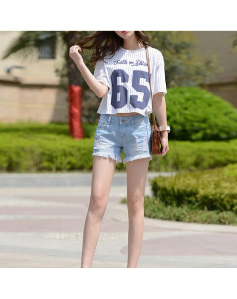 Light Blue Loose Tassel Mid Waist Ripped Denim Shorts