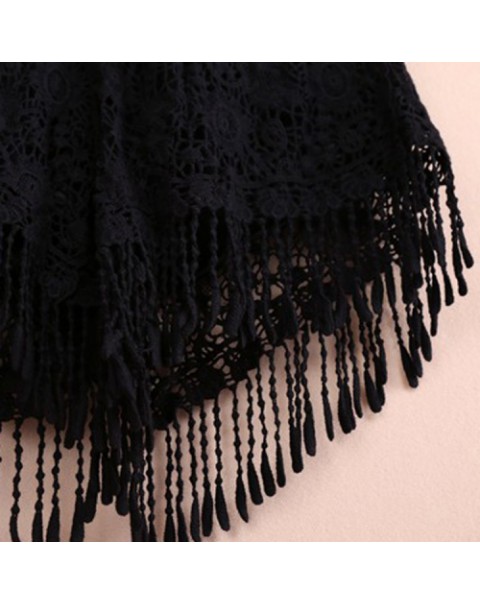 White/Black Lace Fringe Tassel Shorts 