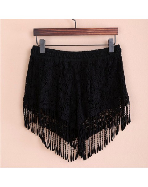 White/Black Lace Fringe Tassel Shorts 