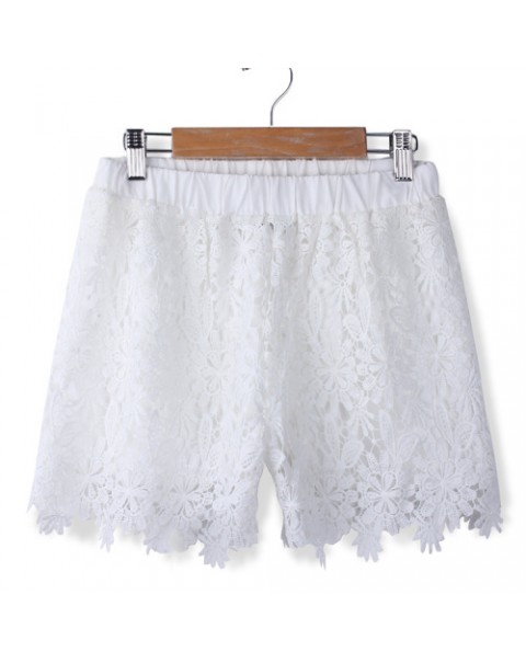 Black/White Casual Elastic Waist Lace Shorts 