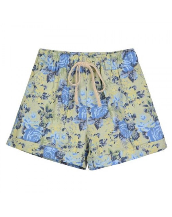 Cute Colorful Floral Printed High Waist Cotton Shorts