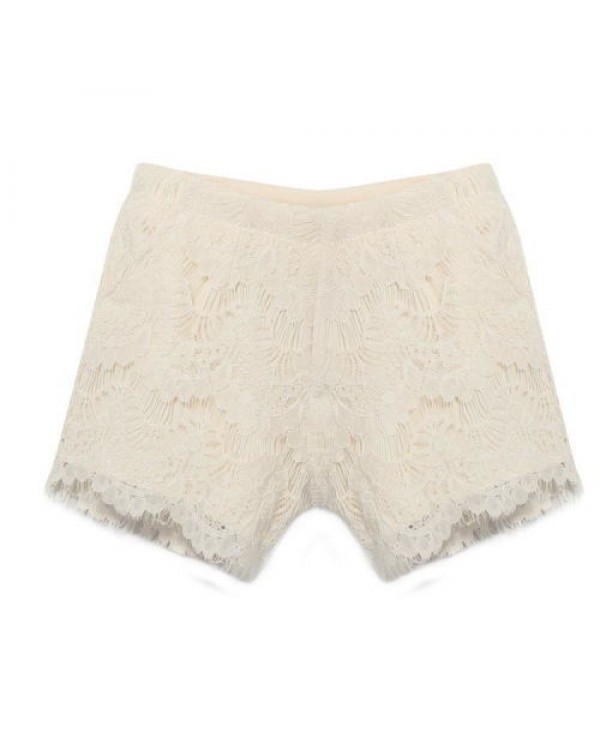 Black/Beige Lace Hollow-Out Middle Waist Shorts