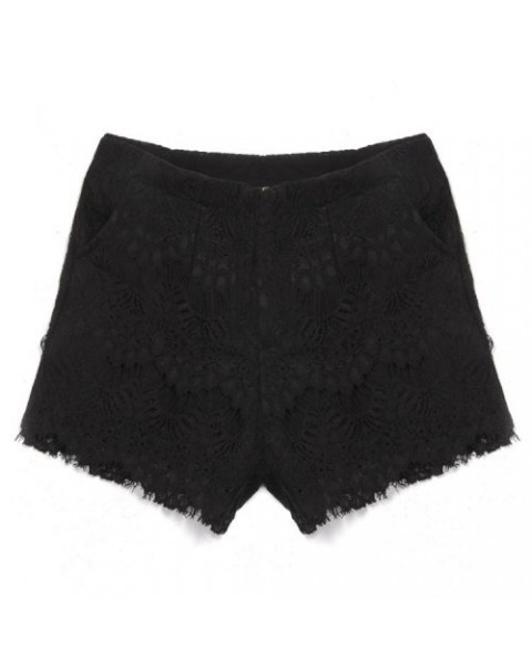 Black/Beige Lace Hollow-Out Middle Waist Shorts