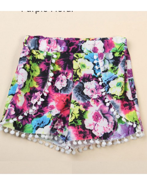 Fashion Colorful Floral Printed Elastic Chiffon Shorts