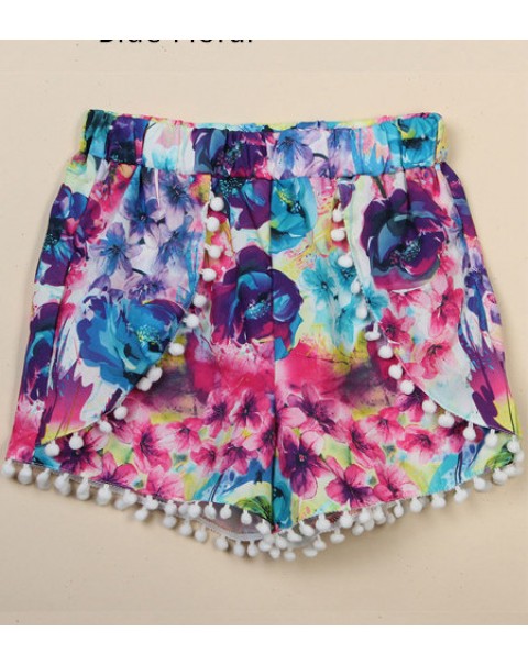 Fashion Colorful Floral Printed Elastic Chiffon Shorts