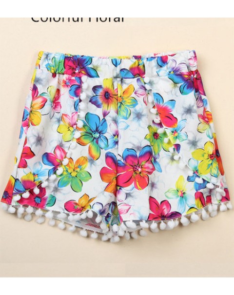 Fashion Colorful Floral Printed Elastic Chiffon Shorts