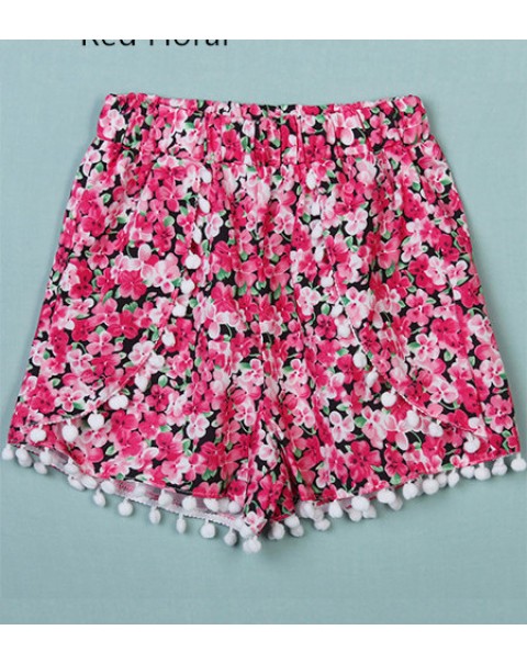 Fashion Colorful Floral Printed Elastic Chiffon Shorts