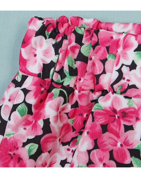 Fashion Colorful Floral Printed Elastic Chiffon Shorts