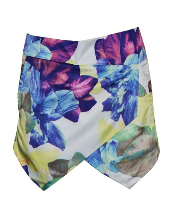 Fashion Asymmetric Colorful Print Shorts