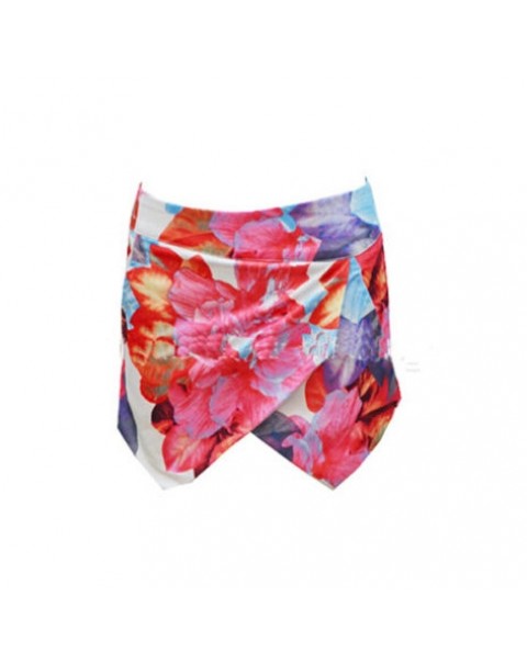 Fashion Asymmetric Colorful Print Shorts