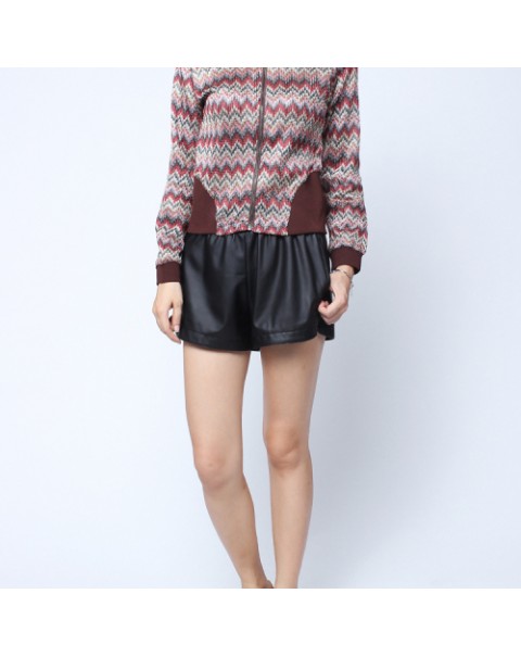 Black Elastic Waist PU Leather Shorts