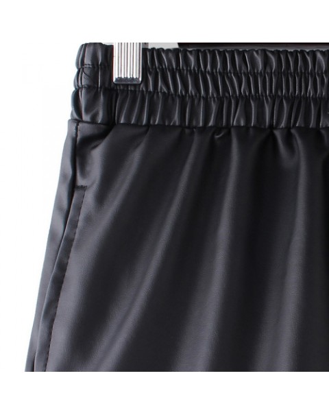 Black Elastic Waist PU Leather Shorts