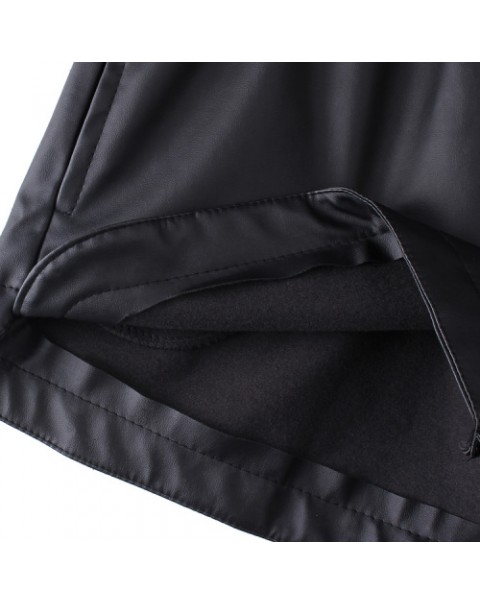 Black Elastic Waist PU Leather Shorts