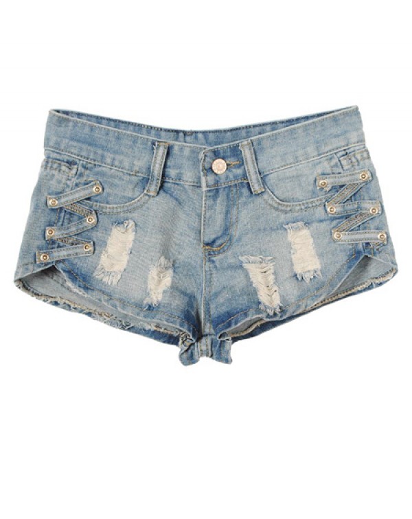 Blue Ripped mini Denim Short