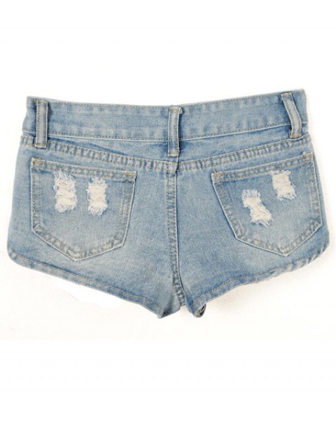 Blue Ripped mini Denim Short