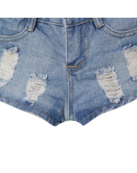 Blue Ripped mini Denim Short