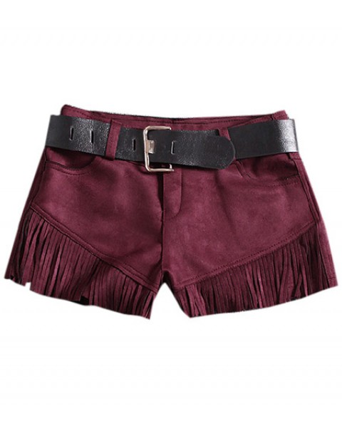 Fashion Solid Color Tassels Woolen Shorts