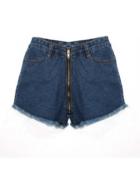 Simple Dark Blue High Waist Straight Leg Shorts