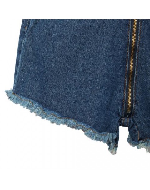 Simple Dark Blue High Waist Straight Leg Shorts