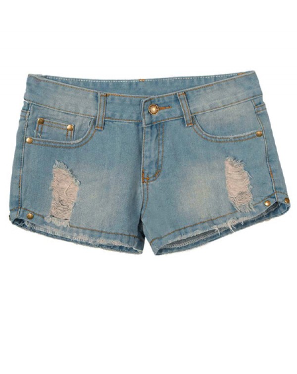 light Blue Loose Ripped Holes Denim Shorts