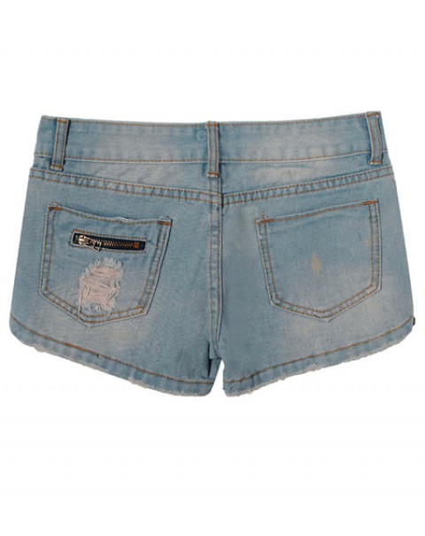 light Blue Loose Ripped Holes Denim Shorts