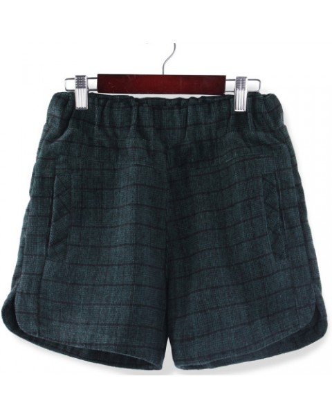 Simple Casual Plaid Pockets Elastic Waist Wool Shorts