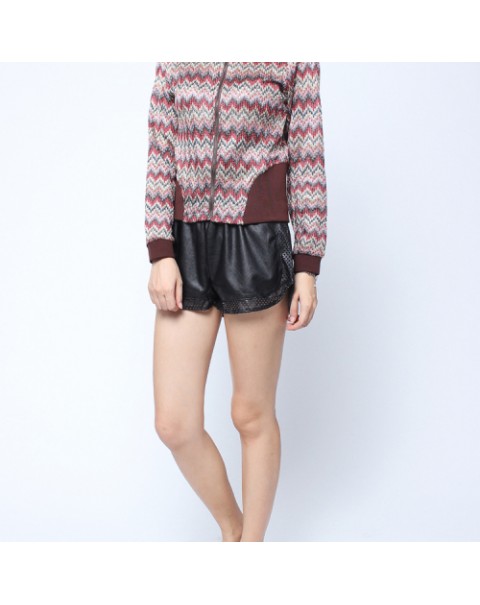 Black/White Hollow Out Elastic PU Leather Shorts