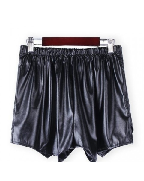 Fashion Elastic Asymmetrical Faux Leather Skirt Shorts