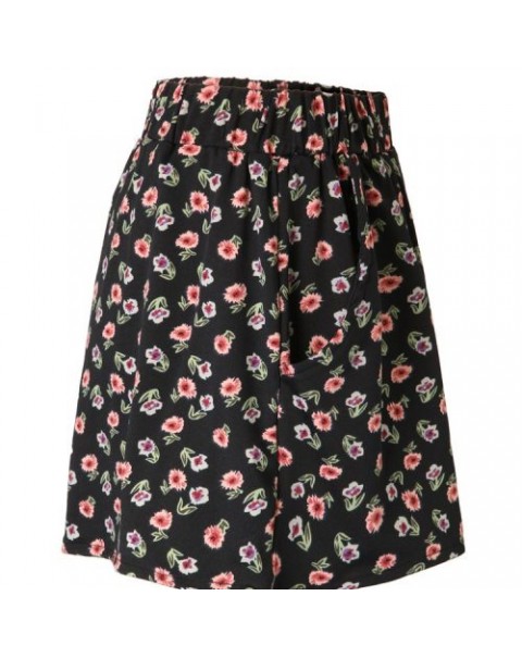 Black Floral Printed High Waist Wide Legged Shorts