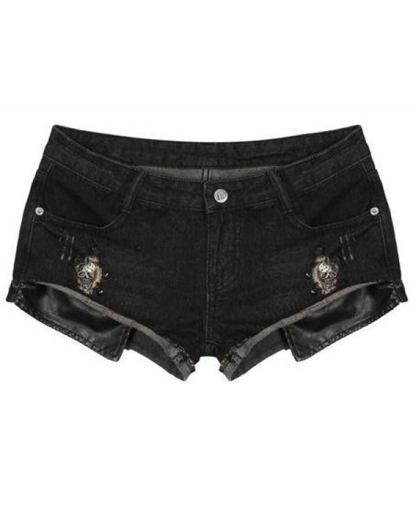 Fashion Rivet Black Low Waist Denim Shorts