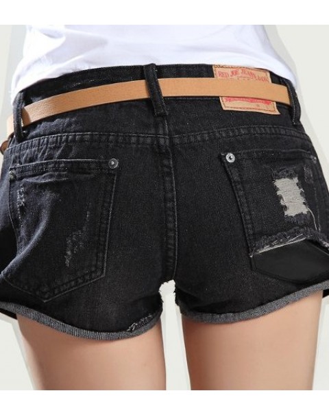 Fashion Rivet Black Low Waist Denim Shorts