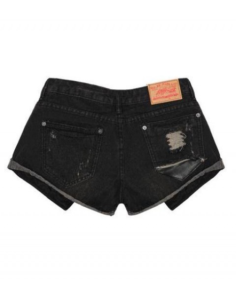 Fashion Rivet Black Low Waist Denim Shorts