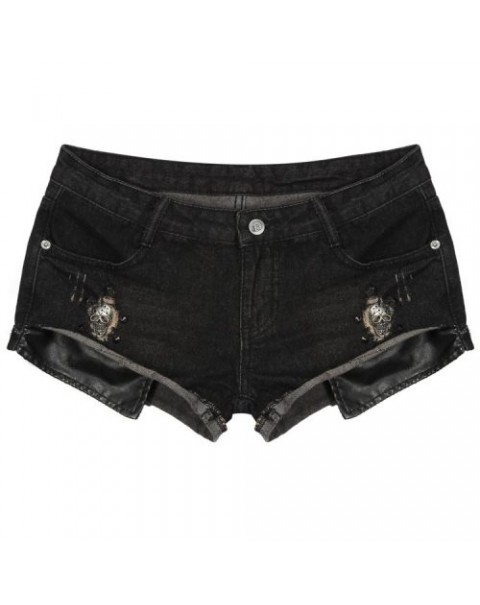 Fashion Rivet Black Low Waist Denim Shorts