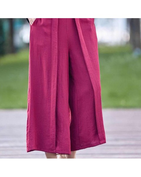 Casual Solid Color Loose Pleated Wide Leg Pants