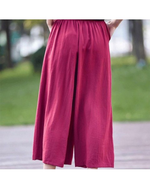 Casual Solid Color Loose Pleated Wide Leg Pants