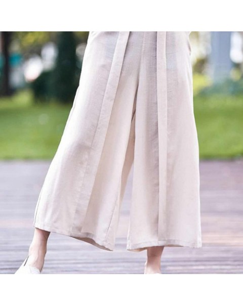 Casual Solid Color Loose Pleated Wide Leg Pants