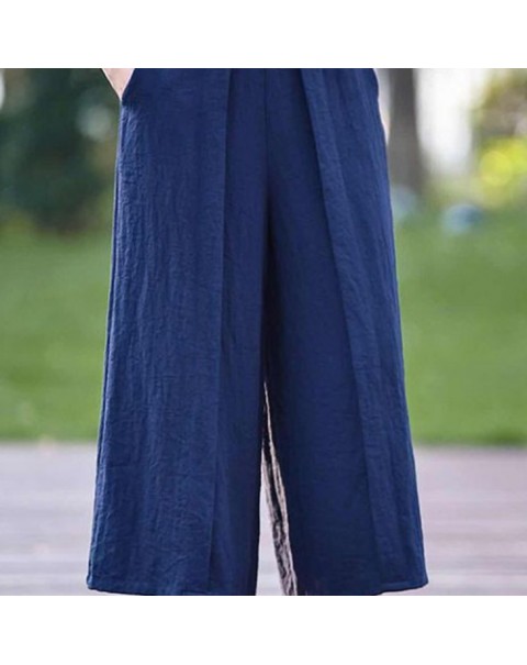 Casual Solid Color Loose Pleated Wide Leg Pants