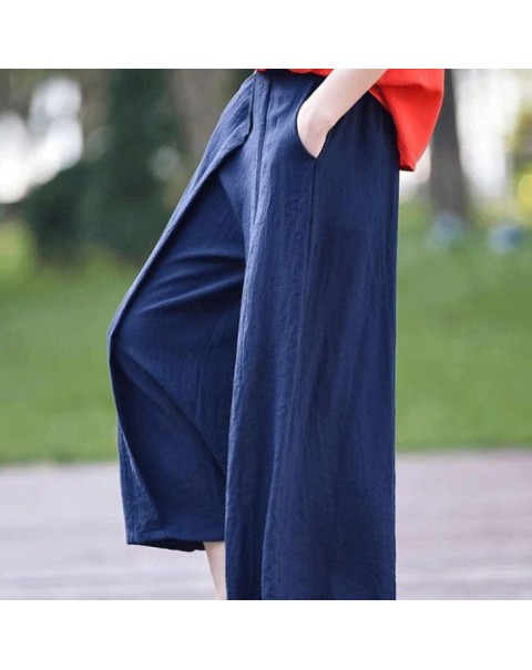 Casual Solid Color Loose Pleated Wide Leg Pants