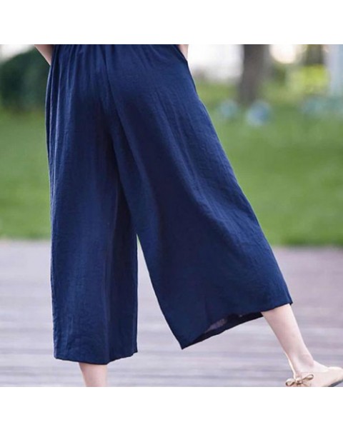 Casual Solid Color Loose Pleated Wide Leg Pants